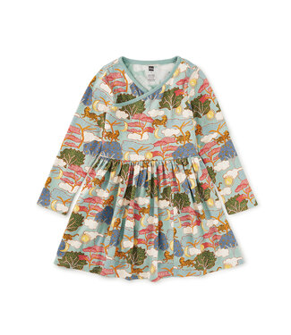 Tea Collection Long Sleeve Wrap Neck Dress - Sun & Moon Folk Tale