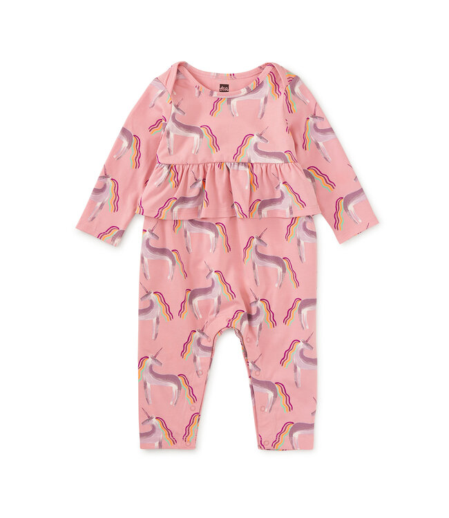 Tea Collection Pretty Peplum Baby Romper - Rainbow Unicorn