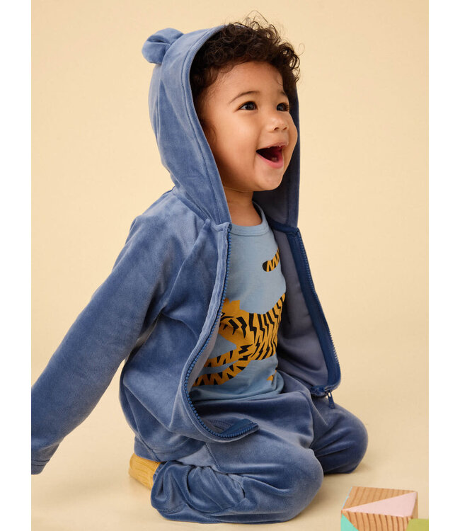 Tea Collection Bear Ears Velour Baby Hoodie - Naval Blue