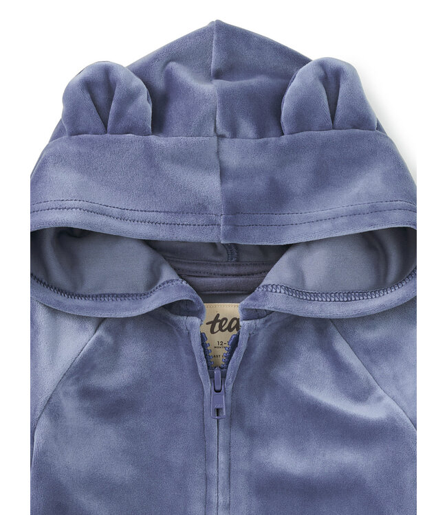 Tea Collection Bear Ears Velour Baby Hoodie - Naval Blue