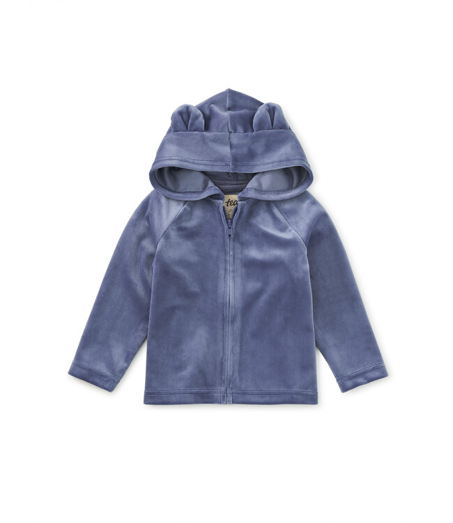 Tea Collection Bear Ears Velour Baby Hoodie - Naval Blue
