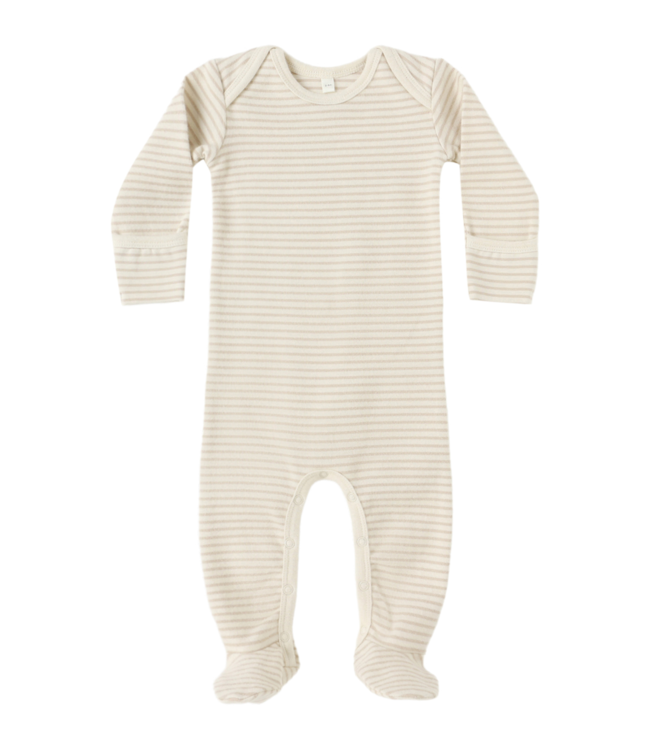 Quincy Mae Baby Footie - Oat Micro Stripe