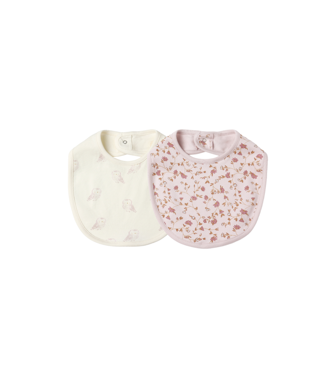 Quincy Mae Jersey Snap Bibs - Garden & Snow Owls