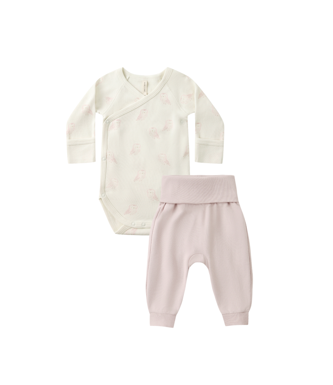 Quincy Mae Side Snap Bodysuit Set- Snow Owls