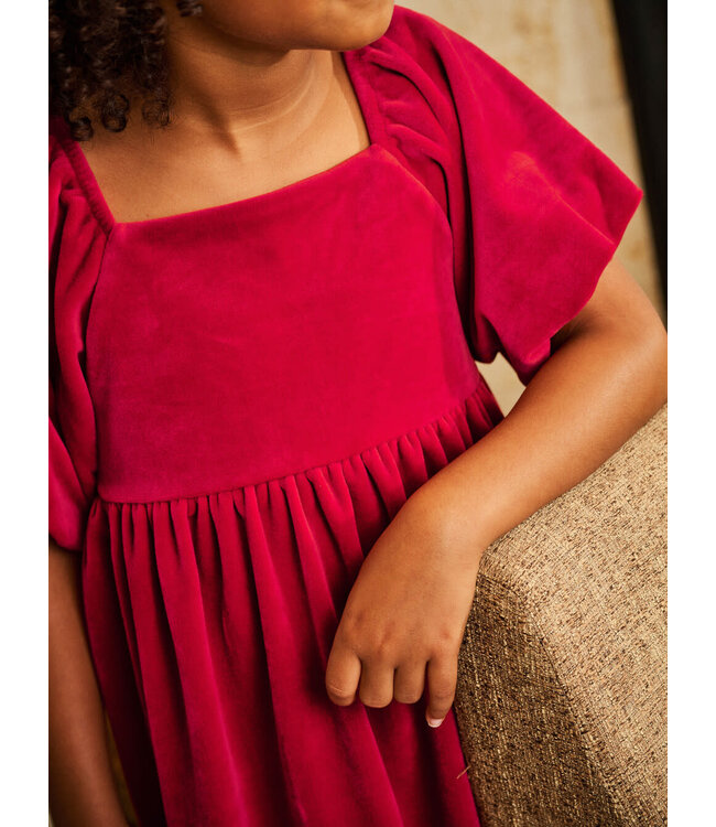 Tea Collection Puff Shoulder Velour Dress - Red Wagon