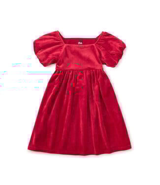Tea Collection Puff Shoulder Velour Dress - Red Wagon