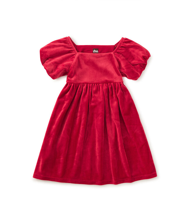 Tea Collection Puff Shoulder Velour Dress - Red Wagon