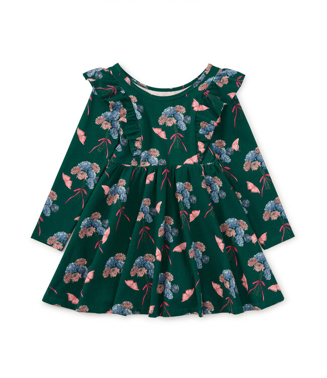 Tea Collection Ruffle Shoulder Baby Dress - Floral & Butterfly Bouquet
