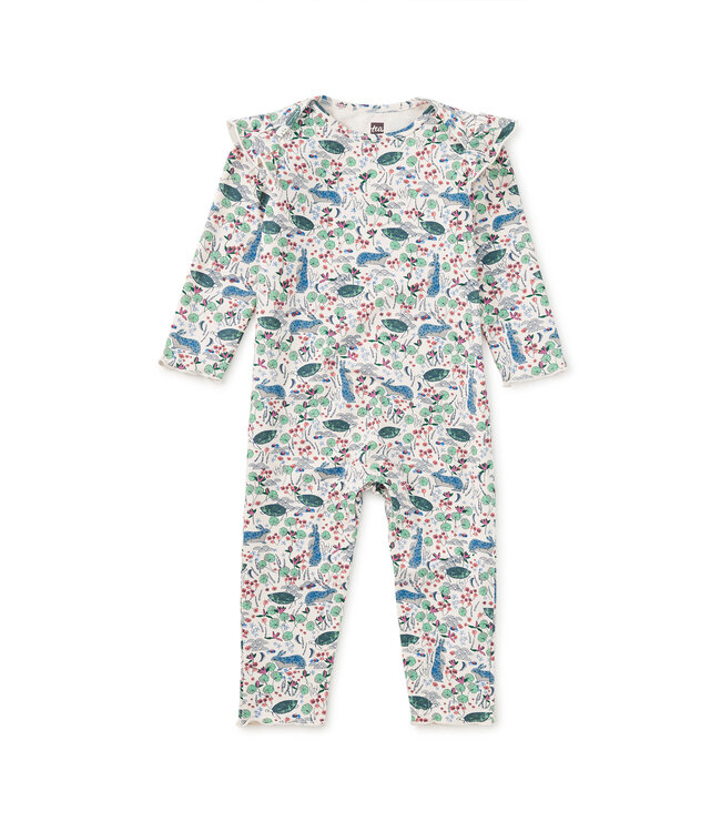 Tea Collection Ruffle Shoulder Baby Romper - Rabbit & Turtle Folktale