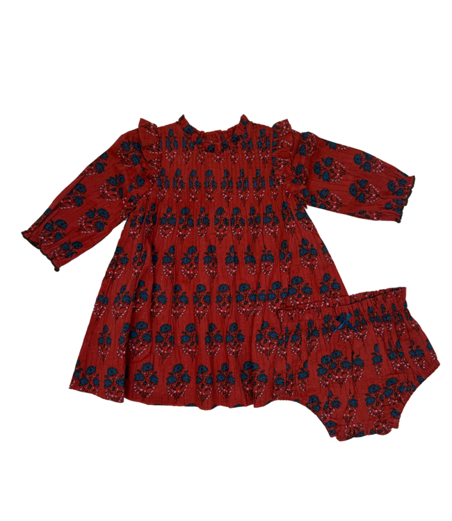 Pink Chicken Jaipur Baby Dress Set - Red Autumn Strawflower