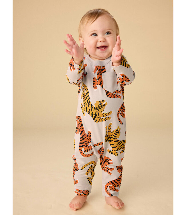 Tea Collection Long Sleeve Pocket Baby Romper - Lightning Tiger