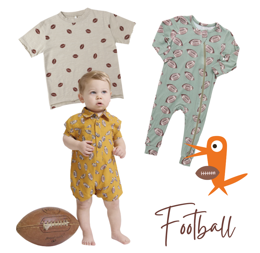 collection of kids football themed clothing