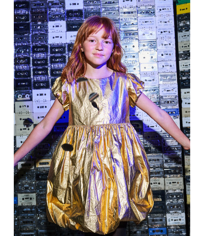 Tea Collection Metallic Balloon Skirted Dress - Gold