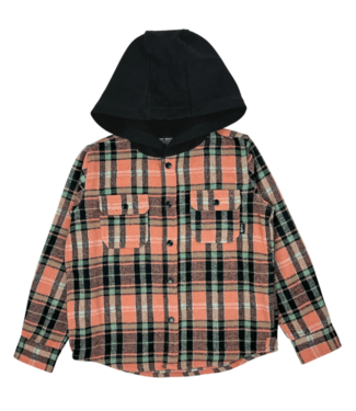 Tiny Whales Coastline Hooded Flannel - Coral
