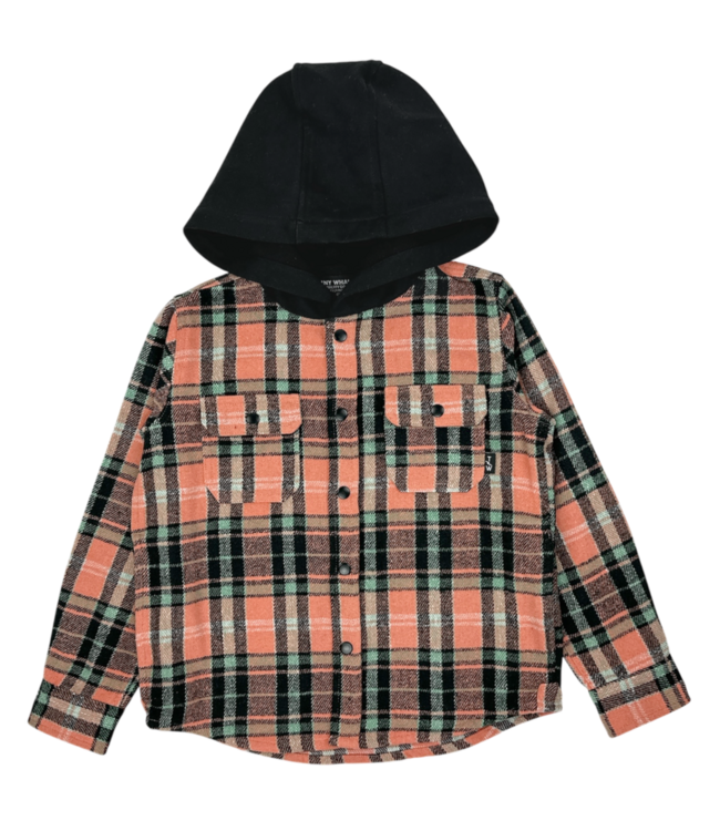 Tiny Whales Coastline Hooded Flannel - Coral