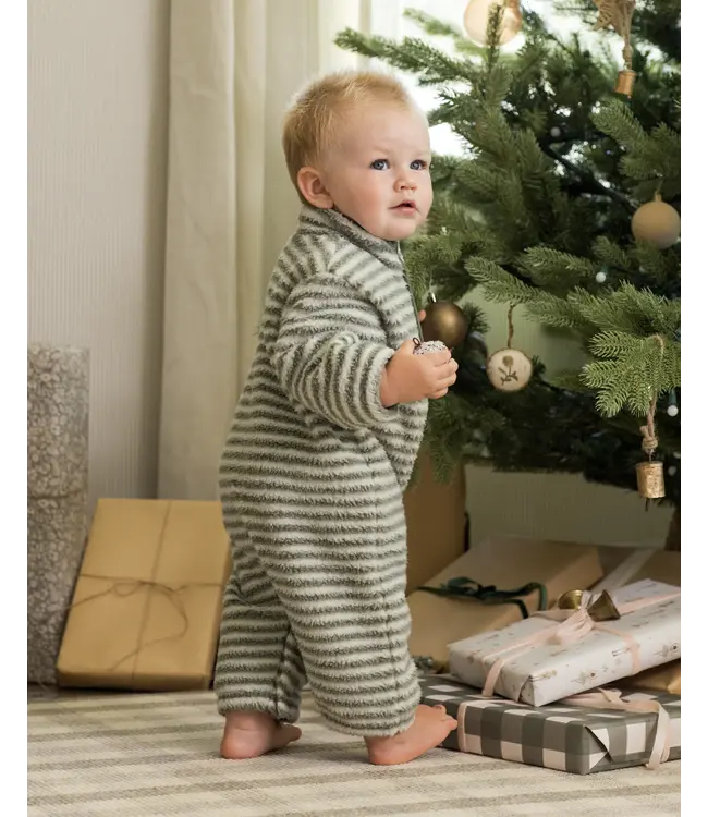 Rylee & Cru Fuzzy Baby Jumpsuit - Evergreen Stripe