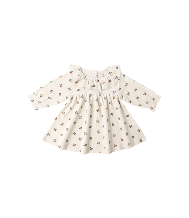 Quincy Mae Velour Baby Dress - Holly Berry