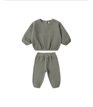 Quincy Mae Textured Sweat Set - Forest