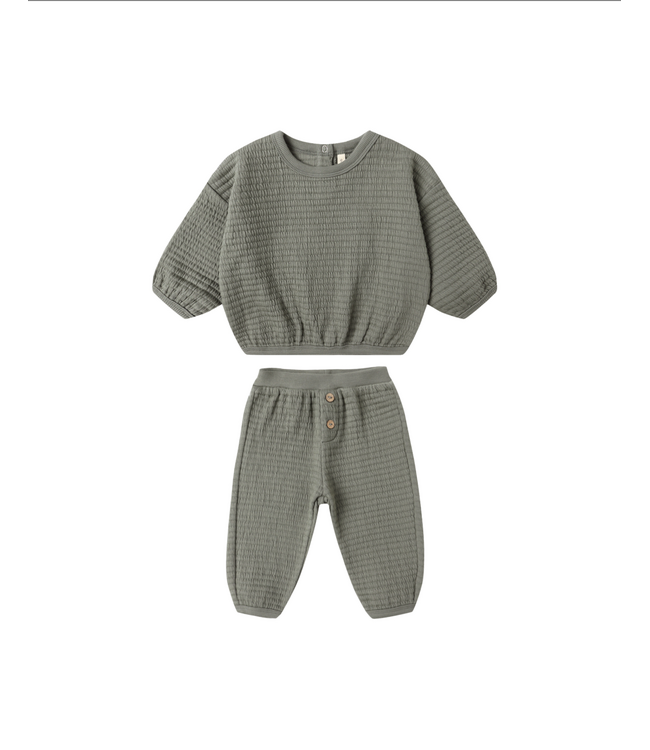 Quincy Mae Textured Sweat Set - Forest