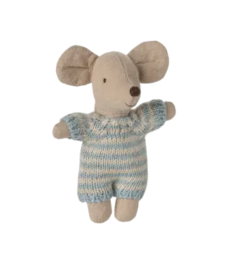 Maileg Baby Mouse in Carry Cot - Blue