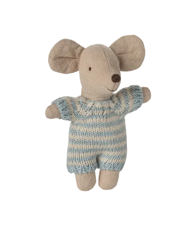 Maileg Baby Mouse in Carry Cot - Blue