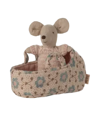 Maileg Baby Mouse in Carry Cot - Rose