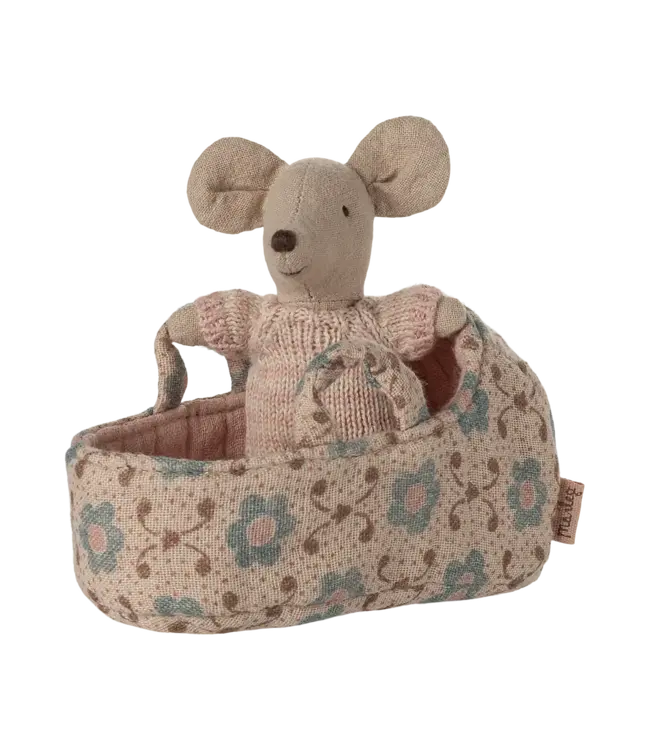 Maileg Baby Mouse in Carry Cot - Rose