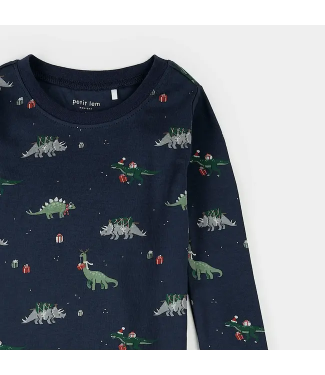Petit Lem Baby Pajamas - Navy Dinos