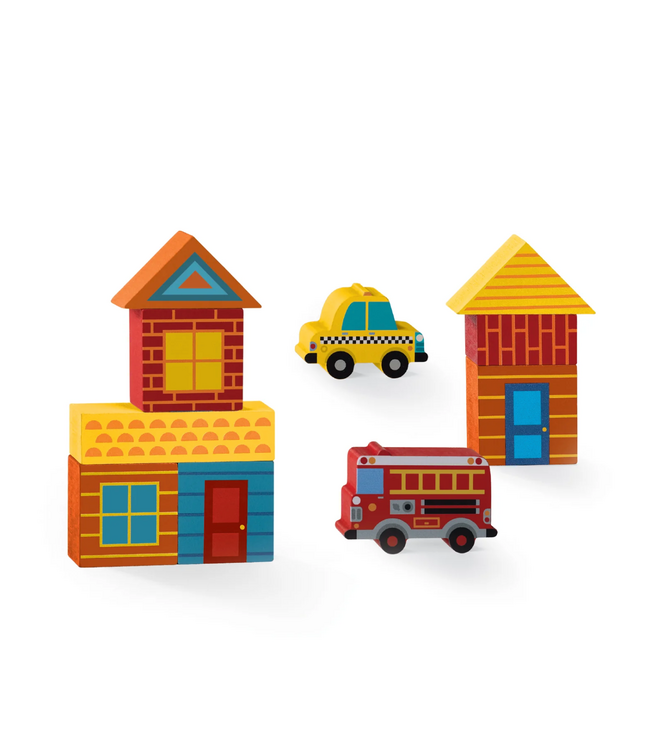 Crocodile Creek Mini Wood Block Playset - Busy CIty