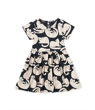 Tea Collection Baby Short Sleeve Wrap Neck Dress - Curious Cats