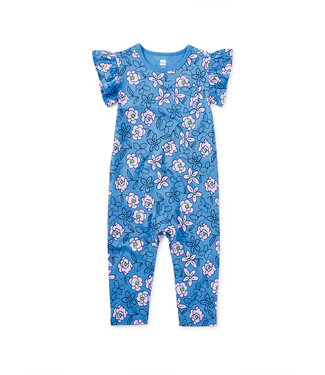 Tea Collection Ruffle Sleeve Pocket Romper - Carnation Toss