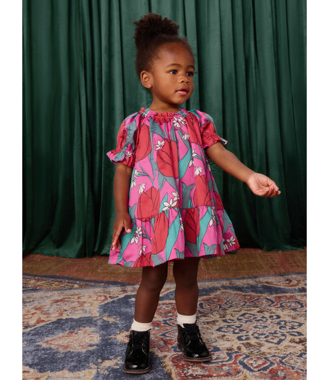 Tea Collection Puff Sleeve Baby Dress - Pink Tulip Twist
