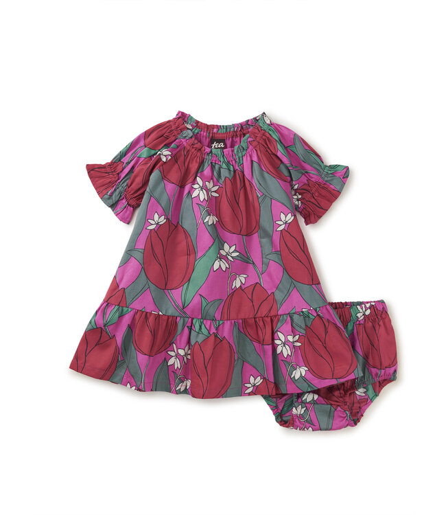 Tea Collection Puff Sleeve Baby Dress - Pink Tulip Twist