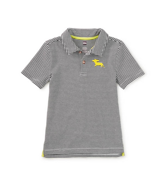 Tea Collection Striped Embroidered Polo - Jet Black