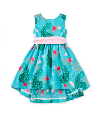 Tea Collection Sleeveless Hi-Lo Sash Dress - Peacock Floral