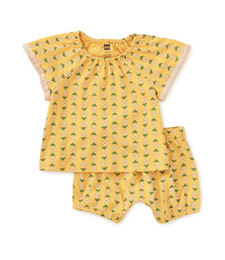 Tea Collection Crochet Trim Baby Set - Vintage Tile