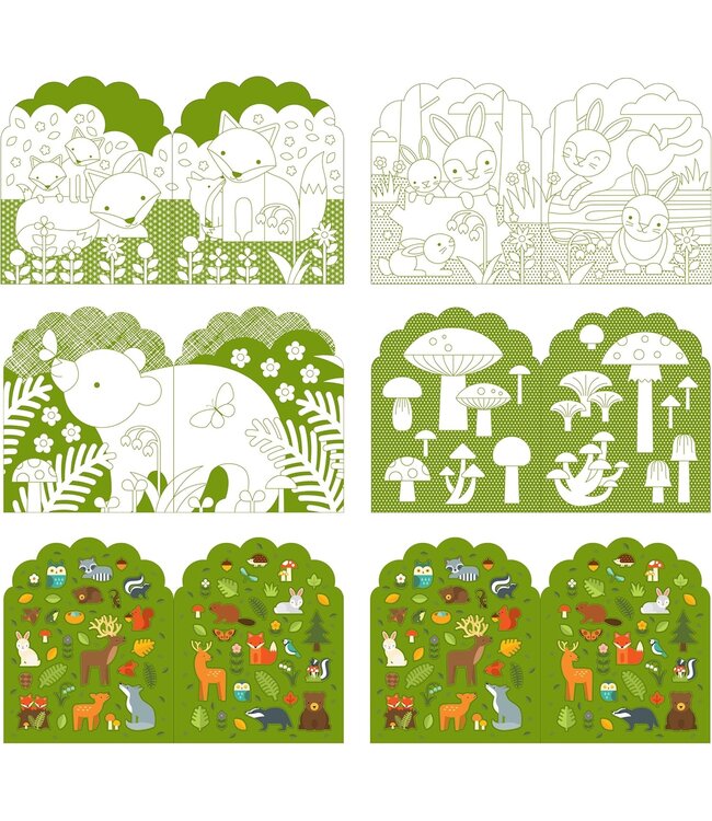 Petit Collage Coloring Book w/Stickers - Woodland