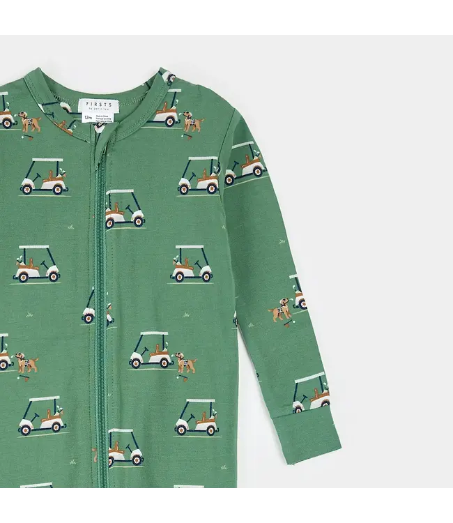 Petit Lem Green Dog Golf Zipper Romper