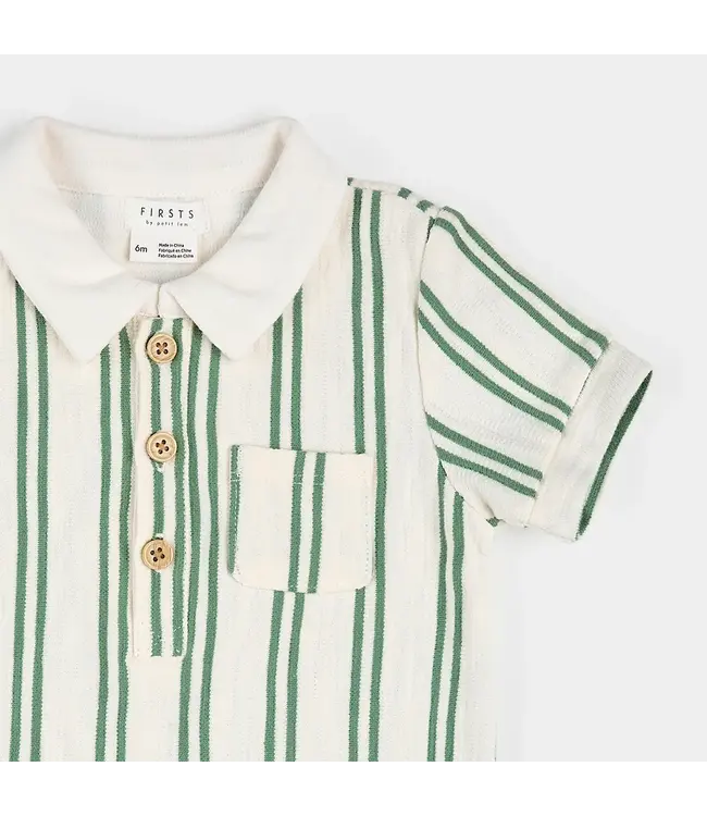 Petit Lem Green Stripe Romper