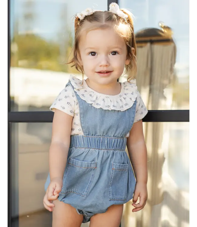 Rylee & Cru Ruffle Collar Bodysuit - Blue Ditsy