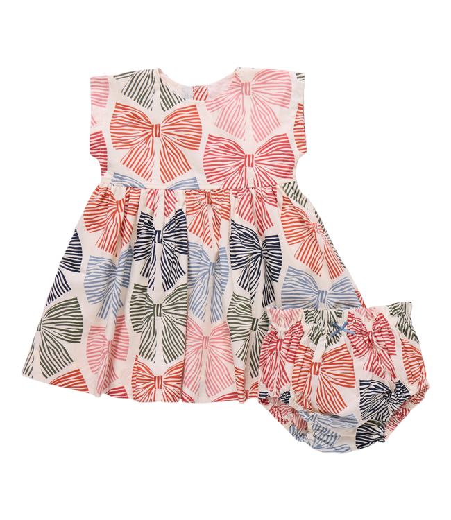 Pink Chicken Baby Adaline Dress Set - Multi Striped Bows
