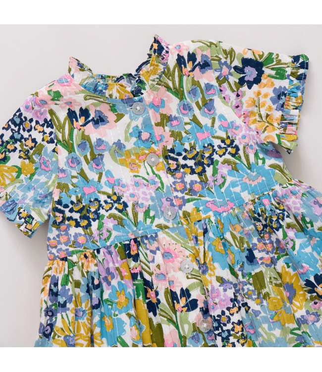 Pink Chicken Autumn Dress - Blue Large Sketched Floral