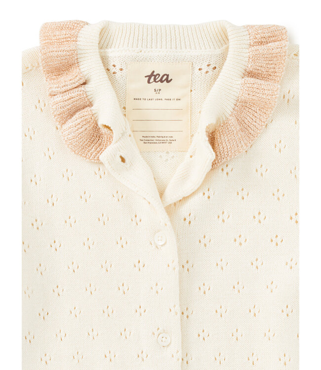 Tea Collection Collared Pointelle Cardigan - Chalk