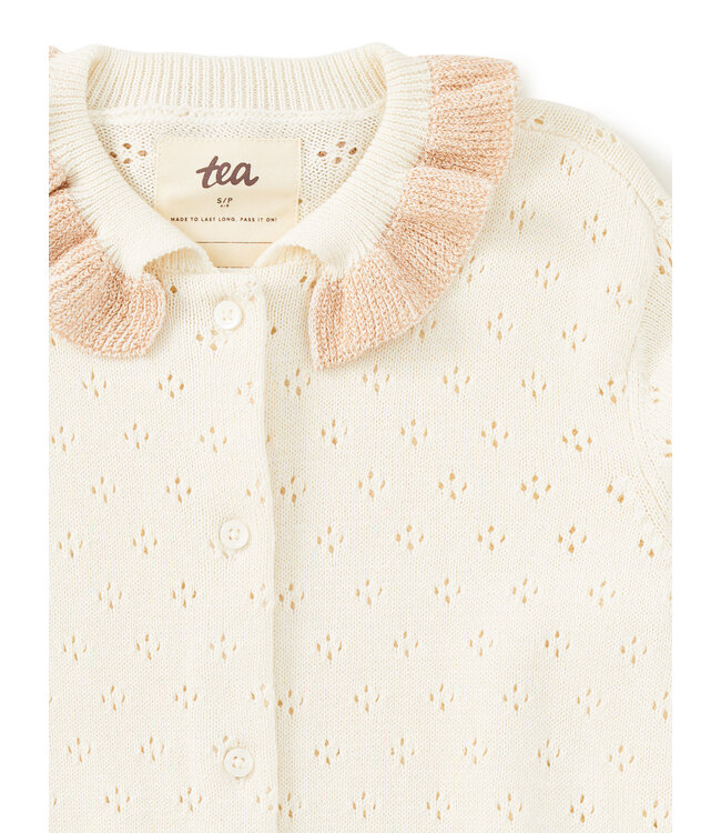Tea Collection Collared Pointelle Cardigan - Chalk