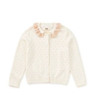 Tea Collection Collared Pointelle Cardigan - Chalk