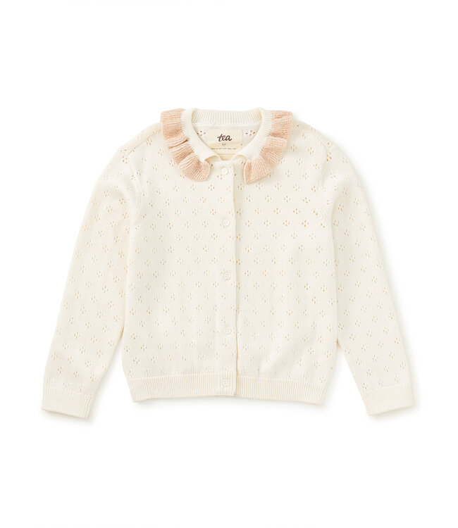Tea Collection Collared Pointelle Cardigan - Chalk