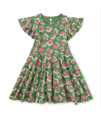 Tea Collection Flutter Sleeve Twirl Dress - Carnation Toss