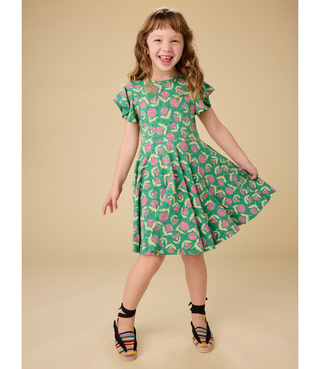 Tea Collection Flutter Sleeve Twirl Dress - Carnation Toss