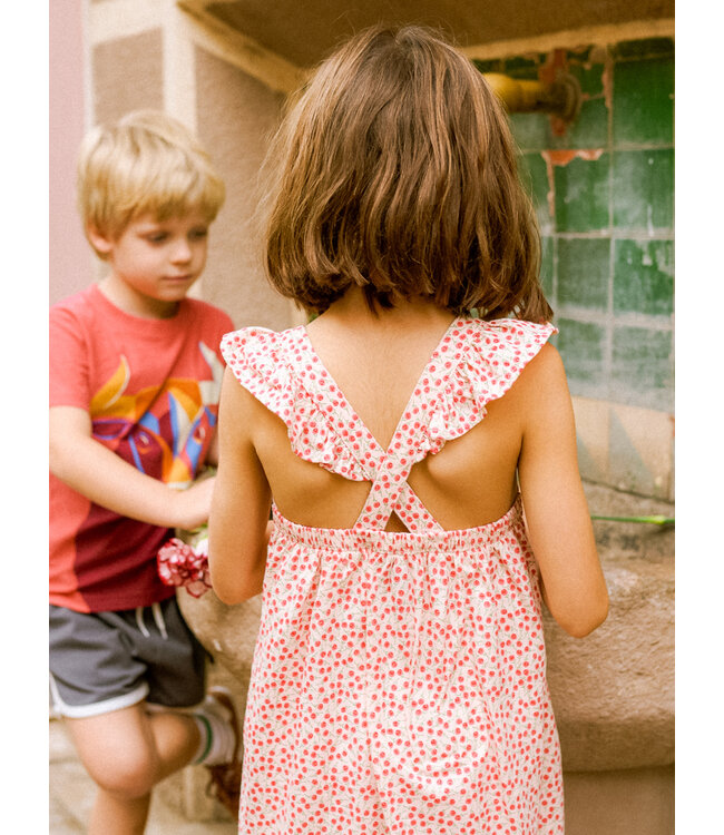 Tea Collection Ruffle Strap Dress - Mini Rose Toss