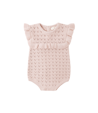Quincy Mae Pointelle Ruffle Romper - Blush